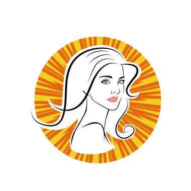 Kuaför Salonu ve Kozmetik Logosu Vektörü ile Şık Kadın Profili. Uzun Saçlı Zarif Kadın Başı Doğal Saç Bakımı ve Moda Logosu Simgesi