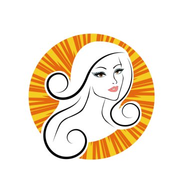 Kuaför Salonu ve Kozmetik Logosu Vektörü ile Şık Kadın Profili. Uzun Saçlı Zarif Kadın Başı Doğal Saç Bakımı ve Moda Logosu Simgesi