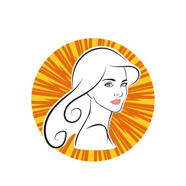 Kuaför Salonu ve Kozmetik Logosu Vektörü ile Şık Kadın Profili. Uzun Saçlı Zarif Kadın Başı Doğal Saç Bakımı ve Moda Logosu Simgesi