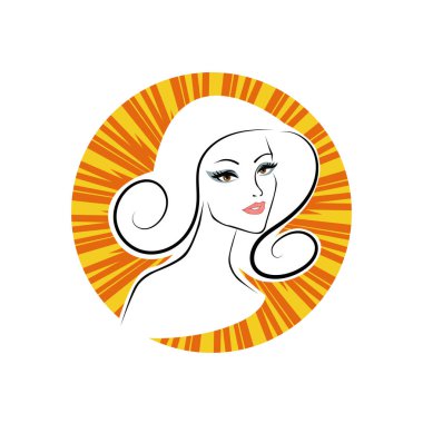 Kuaför Salonu ve Kozmetik Logosu Vektörü ile Şık Kadın Profili. Uzun Saçlı Zarif Kadın Başı Doğal Saç Bakımı ve Moda Logosu Simgesi