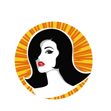 Yumuşak Dalgalı Soyut Kadın Yüzü Kuaför ve Güzellik İllüstrasyonu. Pürüzsüz Saç Spa ve Saç Tedavi Logosu Sembollü Serene Kadın Portresi. 