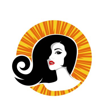 Yumuşak Dalgalı Soyut Kadın Yüzü Kuaför ve Güzellik İllüstrasyonu. Pürüzsüz Saç Spa ve Saç Tedavi Logosu Sembollü Serene Kadın Portresi. 