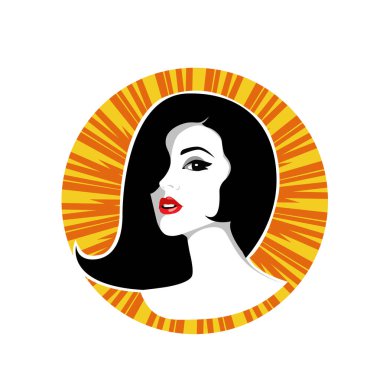 Yumuşak Dalgalı Soyut Kadın Yüzü Kuaför ve Güzellik İllüstrasyonu. Pürüzsüz Saç Spa ve Saç Tedavi Logosu Sembollü Serene Kadın Portresi. 