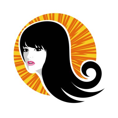Yumuşak Dalgalı Soyut Kadın Yüzü Kuaför ve Güzellik İllüstrasyonu. Pürüzsüz Saç Spa ve Saç Tedavi Logosu Sembollü Serene Kadın Portresi. 