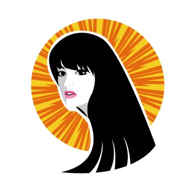 Yumuşak Dalgalı Soyut Kadın Yüzü Kuaför ve Güzellik İllüstrasyonu. Pürüzsüz Saç Spa ve Saç Tedavi Logosu Sembollü Serene Kadın Portresi. 