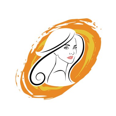 Kuaför Salonu ve Kozmetik Logosu Vektörü ile Şık Kadın Profili. Uzun Saçlı Zarif Kadın Başı Doğal Saç Bakımı ve Moda Logosu Simgesi