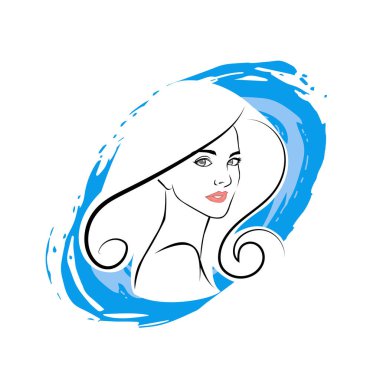 Kuaför Salonu ve Kozmetik Logosu Vektörü ile Şık Kadın Profili. Uzun Saçlı Zarif Kadın Başı Doğal Saç Bakımı ve Moda Logosu Simgesi