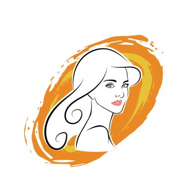 Kuaför Salonu ve Kozmetik Logosu Vektörü ile Şık Kadın Profili. Uzun Saçlı Zarif Kadın Başı Doğal Saç Bakımı ve Moda Logosu Simgesi