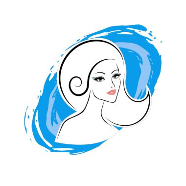Kuaför Salonu ve Kozmetik Logosu Vektörü ile Şık Kadın Profili. Uzun Saçlı Zarif Kadın Başı Doğal Saç Bakımı ve Moda Logosu Simgesi