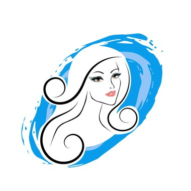 Kuaför Salonu ve Kozmetik Logosu Vektörü ile Şık Kadın Profili. Uzun Saçlı Zarif Kadın Başı Doğal Saç Bakımı ve Moda Logosu Simgesi