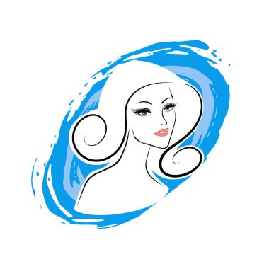 Kuaför Salonu ve Kozmetik Logosu Vektörü ile Şık Kadın Profili. Uzun Saçlı Zarif Kadın Başı Doğal Saç Bakımı ve Moda Logosu Simgesi