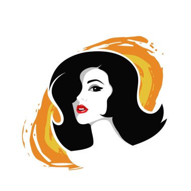 Yumuşak Dalgalı Soyut Kadın Yüzü Kuaför ve Güzellik İllüstrasyonu. Pürüzsüz Saç Spa ve Saç Tedavi Logosu Sembollü Serene Kadın Portresi. 