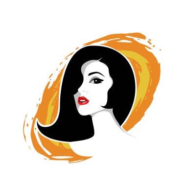 Yumuşak Dalgalı Soyut Kadın Yüzü Kuaför ve Güzellik İllüstrasyonu. Pürüzsüz Saç Spa ve Saç Tedavi Logosu Sembollü Serene Kadın Portresi. 