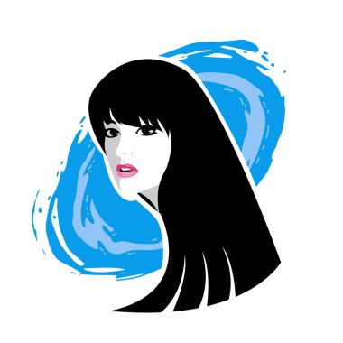 Yumuşak Dalgalı Soyut Kadın Yüzü Kuaför ve Güzellik İllüstrasyonu. Pürüzsüz Saç Spa ve Saç Tedavi Logosu Sembollü Serene Kadın Portresi. 