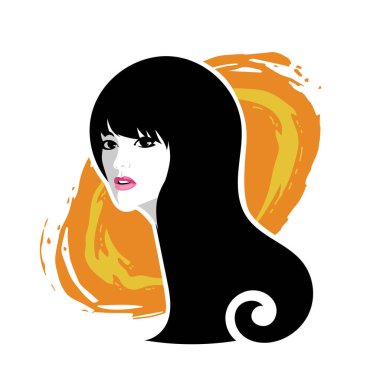 Yumuşak Dalgalı Soyut Kadın Yüzü Kuaför ve Güzellik İllüstrasyonu. Pürüzsüz Saç Spa ve Saç Tedavi Logosu Sembollü Serene Kadın Portresi. 