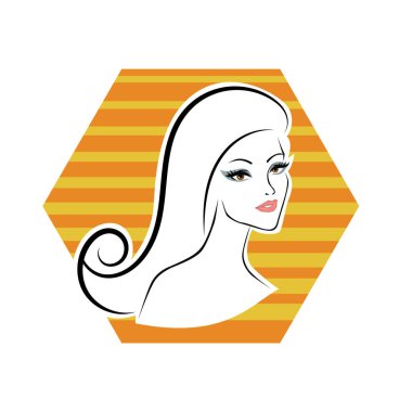 Kuaför Salonu ve Kozmetik Logosu Vektörü ile Şık Kadın Profili. Uzun Saçlı Zarif Kadın Başı Doğal Saç Bakımı ve Moda Logosu Simgesi
