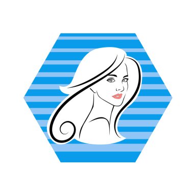 Kuaför Salonu ve Kozmetik Logosu Vektörü ile Şık Kadın Profili. Uzun Saçlı Zarif Kadın Başı Doğal Saç Bakımı ve Moda Logosu Simgesi