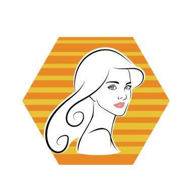 Kuaför Salonu ve Kozmetik Logosu Vektörü ile Şık Kadın Profili. Uzun Saçlı Zarif Kadın Başı Doğal Saç Bakımı ve Moda Logosu Simgesi