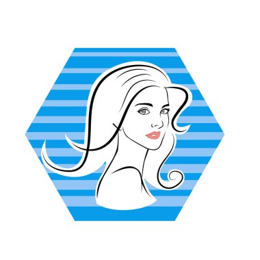 Kuaför Salonu ve Kozmetik Logosu Vektörü ile Şık Kadın Profili. Uzun Saçlı Zarif Kadın Başı Doğal Saç Bakımı ve Moda Logosu Simgesi