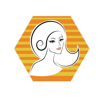 Kuaför Salonu ve Kozmetik Logosu Vektörü ile Şık Kadın Profili. Uzun Saçlı Zarif Kadın Başı Doğal Saç Bakımı ve Moda Logosu Simgesi