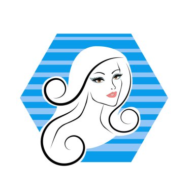 Kuaför Salonu ve Kozmetik Logosu Vektörü ile Şık Kadın Profili. Uzun Saçlı Zarif Kadın Başı Doğal Saç Bakımı ve Moda Logosu Simgesi