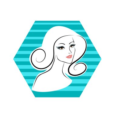 Kuaför Salonu ve Kozmetik Logosu Vektörü ile Şık Kadın Profili. Uzun Saçlı Zarif Kadın Başı Doğal Saç Bakımı ve Moda Logosu Simgesi