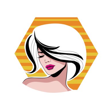 Yumuşak Dalgalı Soyut Kadın Yüzü Kuaför ve Güzellik İllüstrasyonu. Pürüzsüz Saç Spa ve Saç Tedavi Logosu Sembollü Serene Kadın Portresi. 