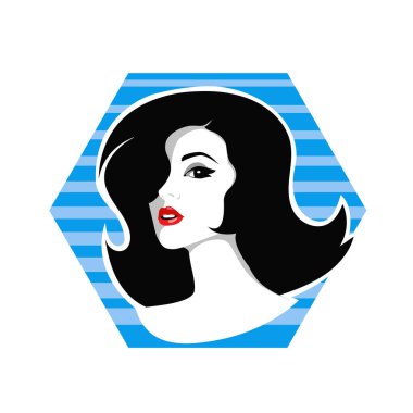 Yumuşak Dalgalı Soyut Kadın Yüzü Kuaför ve Güzellik İllüstrasyonu. Pürüzsüz Saç Spa ve Saç Tedavi Logosu Sembollü Serene Kadın Portresi. 