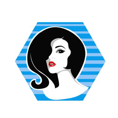 Yumuşak Dalgalı Soyut Kadın Yüzü Kuaför ve Güzellik İllüstrasyonu. Pürüzsüz Saç Spa ve Saç Tedavi Logosu Sembollü Serene Kadın Portresi. 