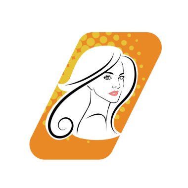 Kuaför Salonu ve Kozmetik Logosu Vektörü ile Şık Kadın Profili. Uzun Saçlı Zarif Kadın Başı Doğal Saç Bakımı ve Moda Logosu Simgesi