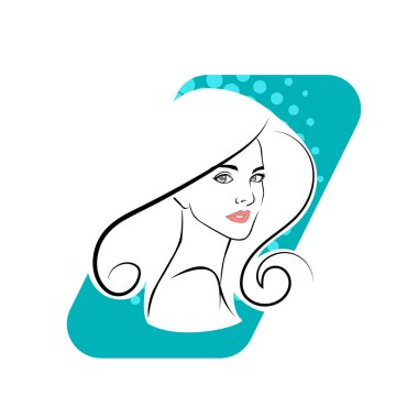 Kuaför Salonu ve Kozmetik Logosu Vektörü ile Şık Kadın Profili. Uzun Saçlı Zarif Kadın Başı Doğal Saç Bakımı ve Moda Logosu Simgesi