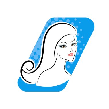 Kuaför Salonu ve Kozmetik Logosu Vektörü ile Şık Kadın Profili. Uzun Saçlı Zarif Kadın Başı Doğal Saç Bakımı ve Moda Logosu Simgesi