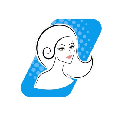 Kuaför Salonu ve Kozmetik Logosu Vektörü ile Şık Kadın Profili. Uzun Saçlı Zarif Kadın Başı Doğal Saç Bakımı ve Moda Logosu Simgesi