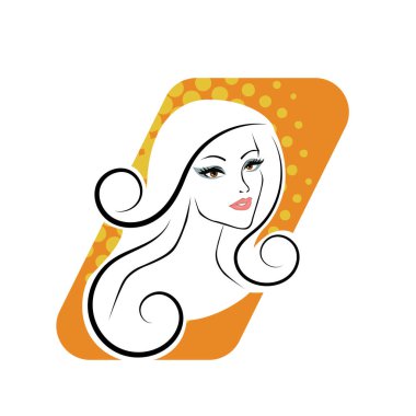 Kuaför Salonu ve Kozmetik Logosu Vektörü ile Şık Kadın Profili. Uzun Saçlı Zarif Kadın Başı Doğal Saç Bakımı ve Moda Logosu Simgesi