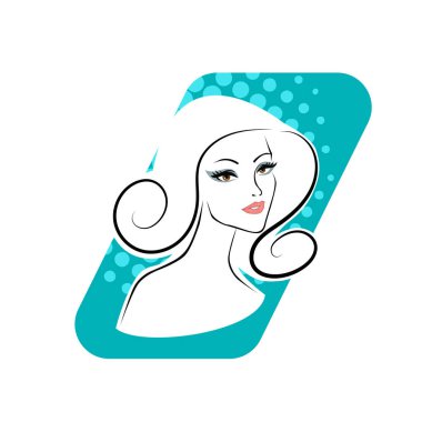 Kuaför Salonu ve Kozmetik Logosu Vektörü ile Şık Kadın Profili. Uzun Saçlı Zarif Kadın Başı Doğal Saç Bakımı ve Moda Logosu Simgesi