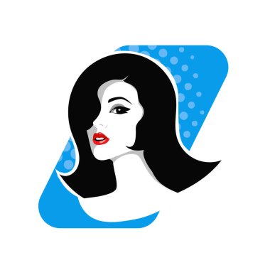 Yumuşak Dalgalı Soyut Kadın Yüzü Kuaför ve Güzellik İllüstrasyonu. Pürüzsüz Saç Spa ve Saç Tedavi Logosu Sembollü Serene Kadın Portresi. 