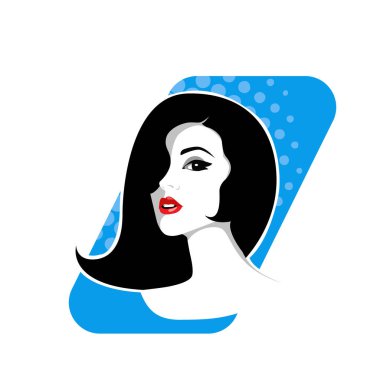 Yumuşak Dalgalı Soyut Kadın Yüzü Kuaför ve Güzellik İllüstrasyonu. Pürüzsüz Saç Spa ve Saç Tedavi Logosu Sembollü Serene Kadın Portresi. 