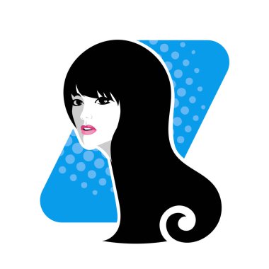 Yumuşak Dalgalı Soyut Kadın Yüzü Kuaför ve Güzellik İllüstrasyonu. Pürüzsüz Saç Spa ve Saç Tedavi Logosu Sembollü Serene Kadın Portresi. 