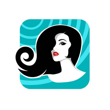 Yumuşak Dalgalı Soyut Kadın Yüzü Kuaför ve Güzellik İllüstrasyonu. Pürüzsüz Saç Spa ve Saç Tedavi Logosu Sembollü Serene Kadın Portresi. 