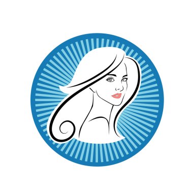 Kuaför Salonu ve Kozmetik Logosu Vektörü ile Şık Kadın Profili. Uzun Saçlı Zarif Kadın Başı Doğal Saç Bakımı ve Moda Logosu Simgesi