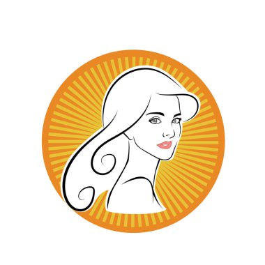 Kuaför Salonu ve Kozmetik Logosu Vektörü ile Şık Kadın Profili. Uzun Saçlı Zarif Kadın Başı Doğal Saç Bakımı ve Moda Logosu Simgesi