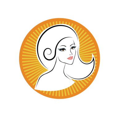Kuaför Salonu ve Kozmetik Logosu Vektörü ile Şık Kadın Profili. Uzun Saçlı Zarif Kadın Başı Doğal Saç Bakımı ve Moda Logosu Simgesi