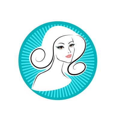 Kuaför Salonu ve Kozmetik Logosu Vektörü ile Şık Kadın Profili. Uzun Saçlı Zarif Kadın Başı Doğal Saç Bakımı ve Moda Logosu Simgesi