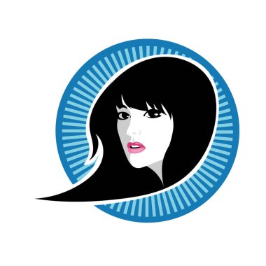 Yumuşak Dalgalı Soyut Kadın Yüzü Kuaför ve Güzellik İllüstrasyonu. Pürüzsüz Saç Spa ve Saç Tedavi Logosu Sembollü Serene Kadın Portresi. 