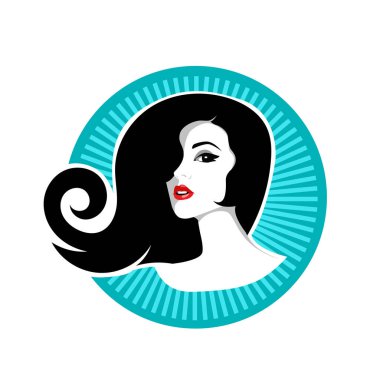 Pürüzsüz Saç Spa ve Saç Tedavi Logosu Sembollü Serene Womans Portresi. Yumuşak Dalgalı Soyut Kadın Yüzü Kuaför ve Güzellik Çizimi