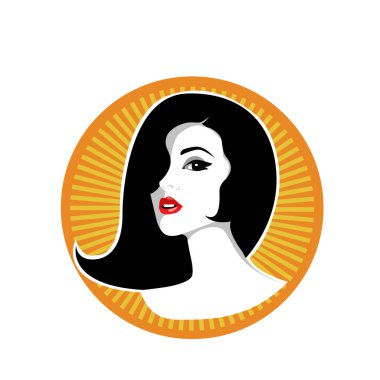 Pürüzsüz Saç Spa ve Saç Tedavi Logosu Sembollü Serene Womans Portresi. Yumuşak Dalgalı Soyut Kadın Yüzü Kuaför ve Güzellik Çizimi