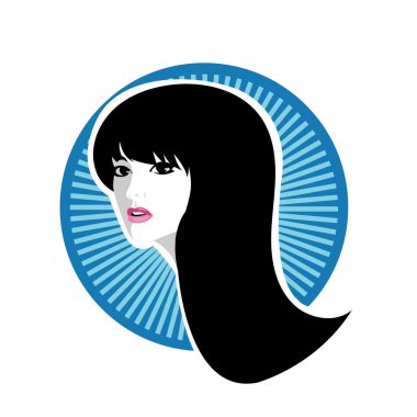 Pürüzsüz Saç Spa ve Saç Tedavi Logosu Sembollü Serene Womans Portresi. Yumuşak Dalgalı Soyut Kadın Yüzü Kuaför ve Güzellik Çizimi