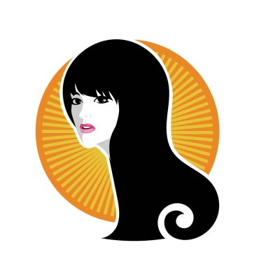 Pürüzsüz Saç Spa ve Saç Tedavi Logosu Sembollü Serene Womans Portresi. Yumuşak Dalgalı Soyut Kadın Yüzü Kuaför ve Güzellik Çizimi