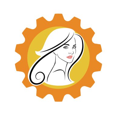 Kuaför Salonu ve Kozmetik Logosu Vektörü ile Şık Kadın Profili. Uzun Saçlı Zarif Kadın Başı Doğal Saç Bakımı ve Moda Logosu Simgesi