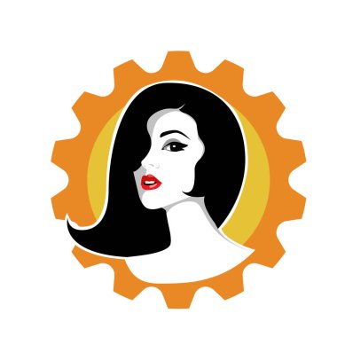 Pürüzsüz Saç Spa ve Saç Tedavi Logosu Sembollü Serene Womans Portresi. Yumuşak Dalgalı Soyut Kadın Yüzü Kuaför ve Güzellik Çizimi